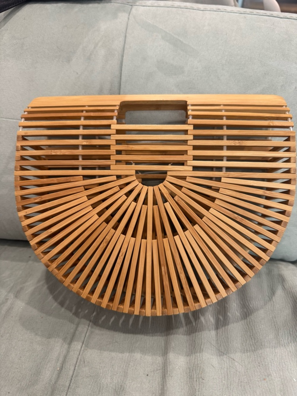 Natural Bamboo Arc Handbag - Tan Semi-Circle Tote